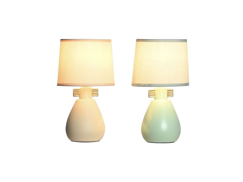 Настолна лампа DKD Home Decor Плат полиестер Зелен Сметана Каменинов 220 V 40 W (2 броя) (16 x 16 x 27 cm)