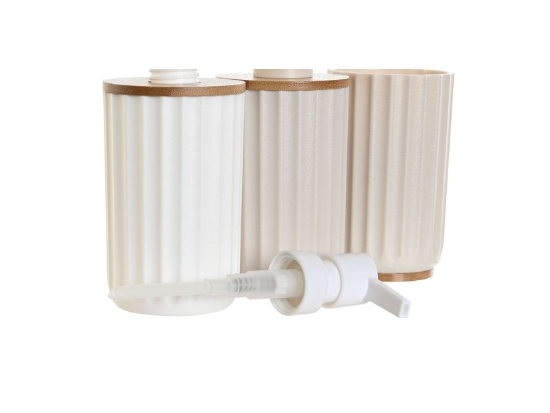 Комплект за Баня DKD Home Decor Бял Бежов Бамбук полистирен 16 x 9 x 18 cm 3 Части (2 броя)