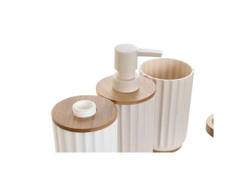 Комплект за Баня DKD Home Decor Бял Бежов Бамбук полистирен 16 x 9 x 18 cm 3 Части (2 броя)