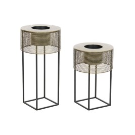 Комплект саксии DKD Home Decor 33 x 33 x 67 cm Черен Златен Метал Loft