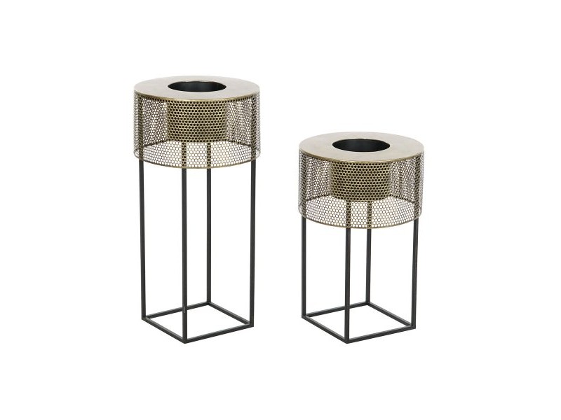 Комплект саксии DKD Home Decor 33 x 33 x 67 cm Черен Златен Метал Loft