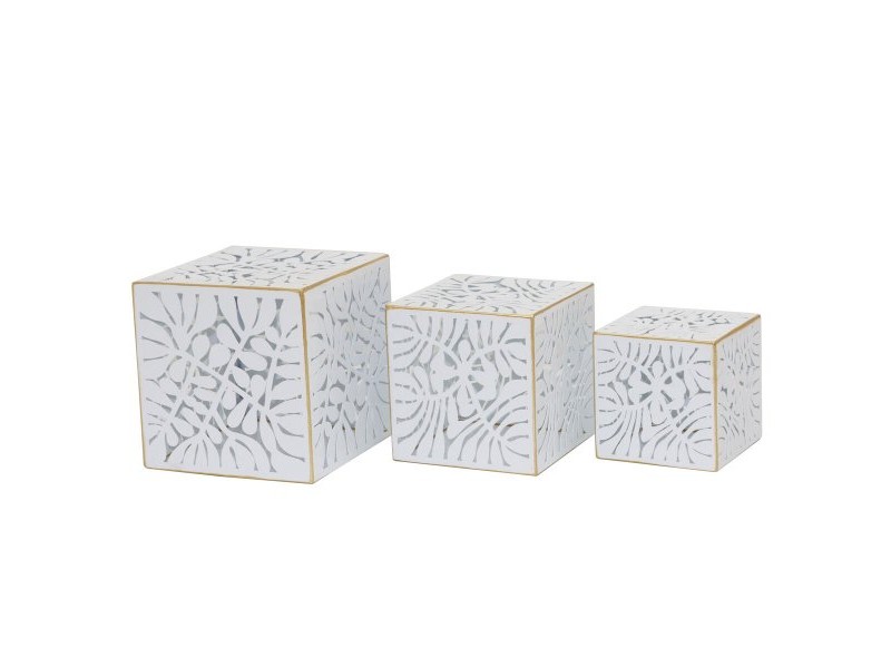 Комплект саксии DKD Home Decor Листи Златен Метал 15 x 15 x 15 cm Бял Тропически Лист на растение