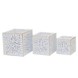 Комплект саксии DKD Home Decor Листи Златен Метал 15 x 15 x 15 cm Бял Тропически Лист на растение