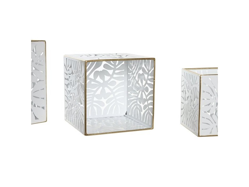 Комплект саксии DKD Home Decor Листи Златен Метал 15 x 15 x 15 cm Бял Тропически Лист на растение