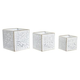 Комплект саксии DKD Home Decor Листи Златен Метал 15 x 15 x 15 cm Бял Тропически Лист на растение