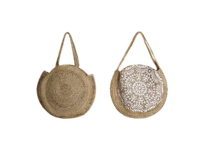 Дамска Чанта DKD Home Decor Черен Бежов Естествен 36 x 12 x 36 cm (2 броя)