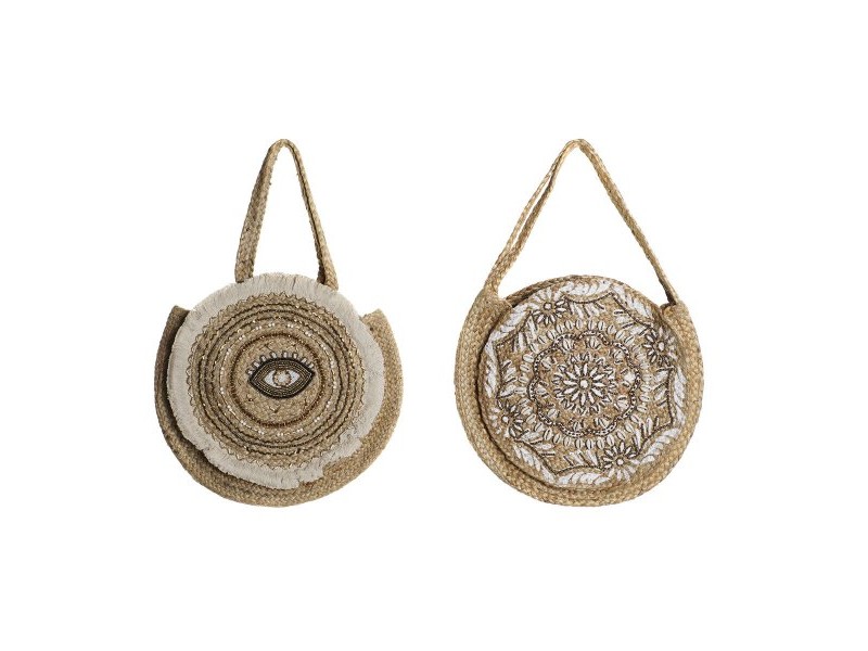 Дамска Чанта DKD Home Decor Черен Бежов Естествен 36 x 12 x 36 cm (2 броя)