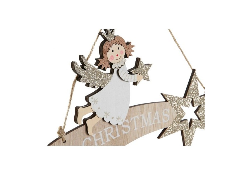 Висяща украса DKD Home Decor Бял Златен Дървен 22,5 x 0,5 x 15 cm (2 броя)