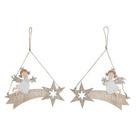 Висяща украса DKD Home Decor Бял Златен Дървен 22,5 x 0,5 x 15 cm (2 броя)