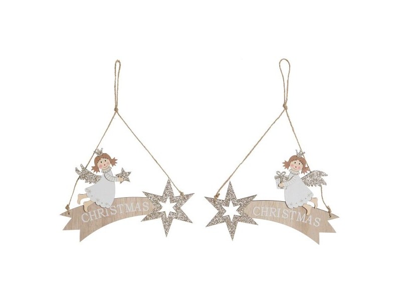 Висяща украса DKD Home Decor Бял Златен Дървен 22,5 x 0,5 x 15 cm (2 броя)