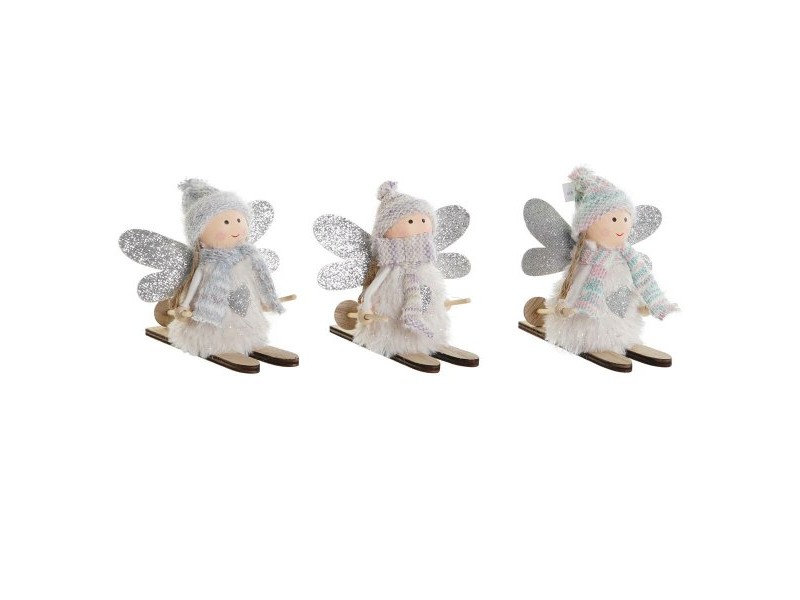 Коледна Украса DKD Home Decor Бял Сив Фея 12 x 8 x 10 cm (3 броя)