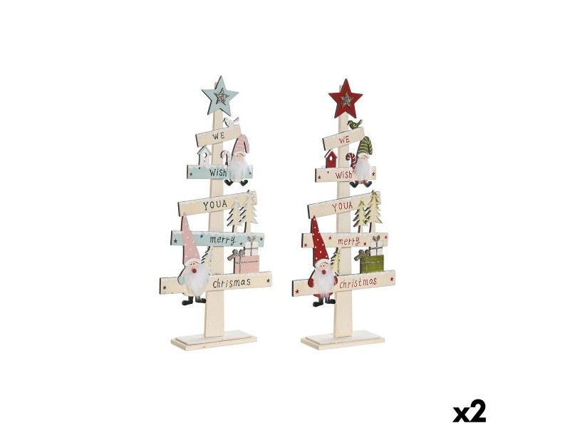 Коледно дърво DKD Home Decor Червен Розов Дървен 17,5 x 5 x 38 cm (2 броя)