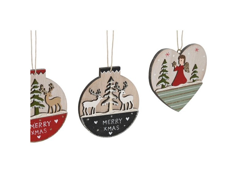 Висяща украса DKD Home Decor Червен Розов Дървен 23 x 1,5 x 9 cm (6 Части) (4 броя)