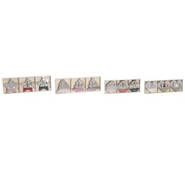 Висяща украса DKD Home Decor Червен Розов Дървен 23 x 1,5 x 9 cm (6 Части) (4 броя)
