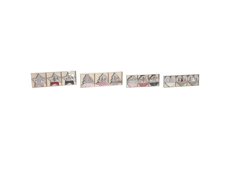 Висяща украса DKD Home Decor Червен Розов Дървен 23 x 1,5 x 9 cm (6 Части) (4 броя)