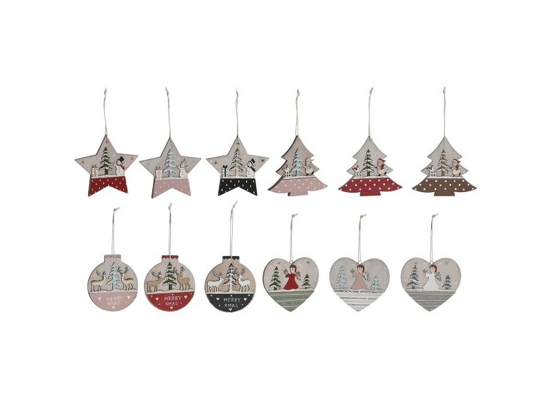 Висяща украса DKD Home Decor Червен Розов Дървен 23 x 1,5 x 9 cm (6 Части) (4 броя)