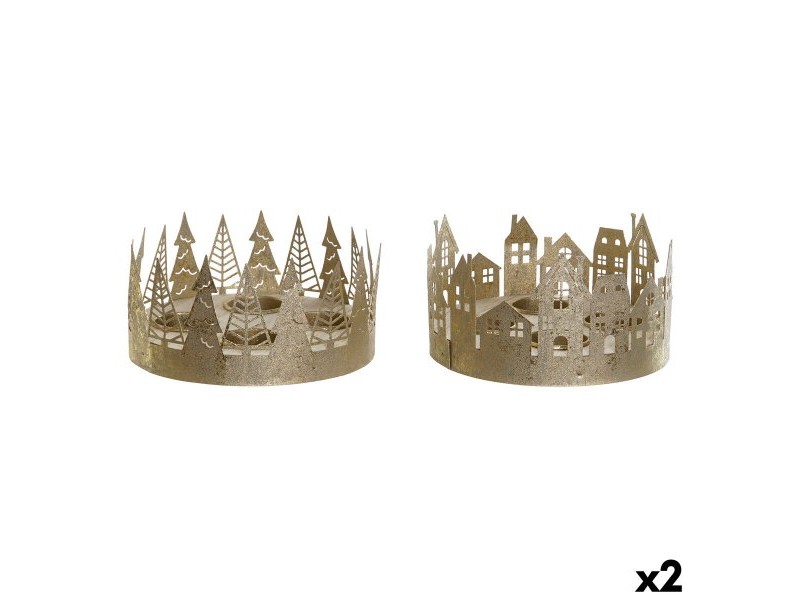 Коледен Свещник DKD Home Decor Златен Естествен 16,5 x 16,5 x 8,5 cm (2 броя)