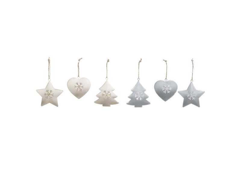 Висяща украса DKD Home Decor Бял Сив Метал 7 x 2 x 7 cm (6 Части) (2 броя)