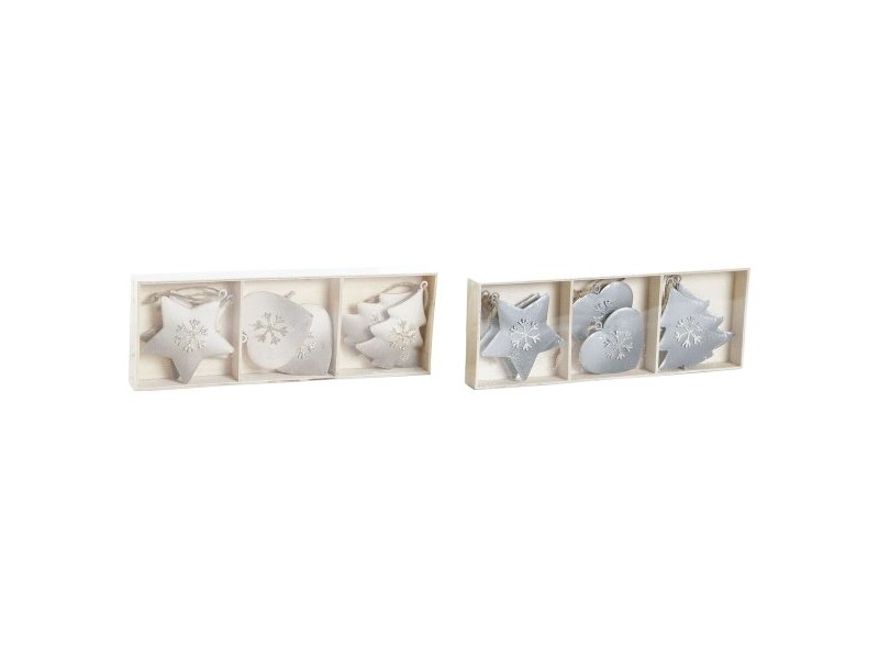 Висяща украса DKD Home Decor Бял Сив Метал 7 x 2 x 7 cm (6 Части) (2 броя)