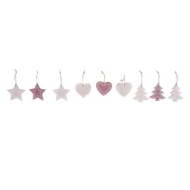 Висяща украса DKD Home Decor Розов Светло розово Дървен 6,5 x 1 x 6,5 cm (9 Части) (3 броя)
