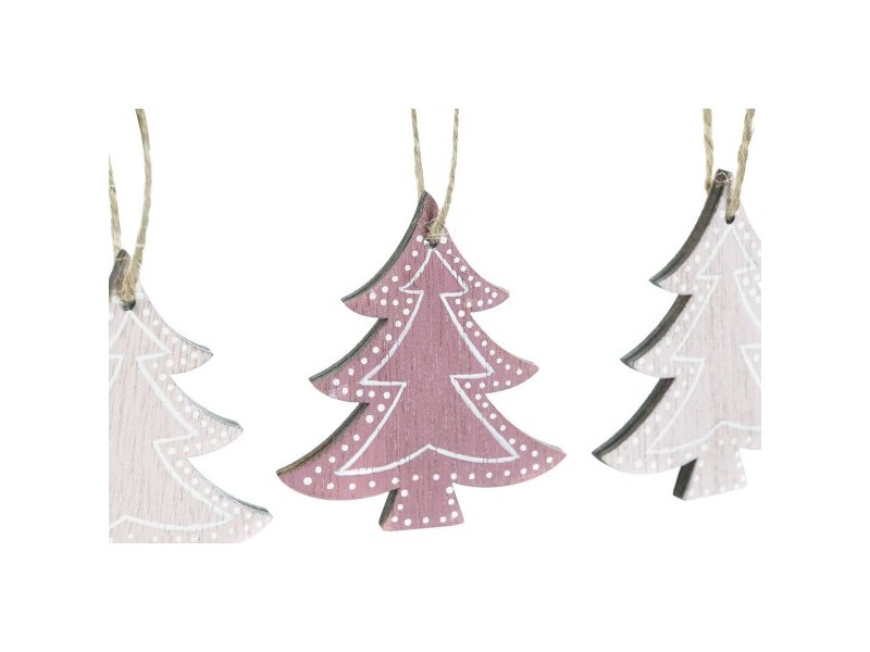 Висяща украса DKD Home Decor Розов Светло розово Дървен 6,5 x 1 x 6,5 cm (9 Части) (3 броя)