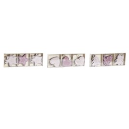 Висяща украса DKD Home Decor Розов Светло розово Дървен 6,5 x 1 x 6,5 cm (9 Части) (3 броя)