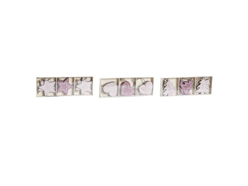 Висяща украса DKD Home Decor Розов Светло розово Дървен 6,5 x 1 x 6,5 cm (9 Части) (3 броя)