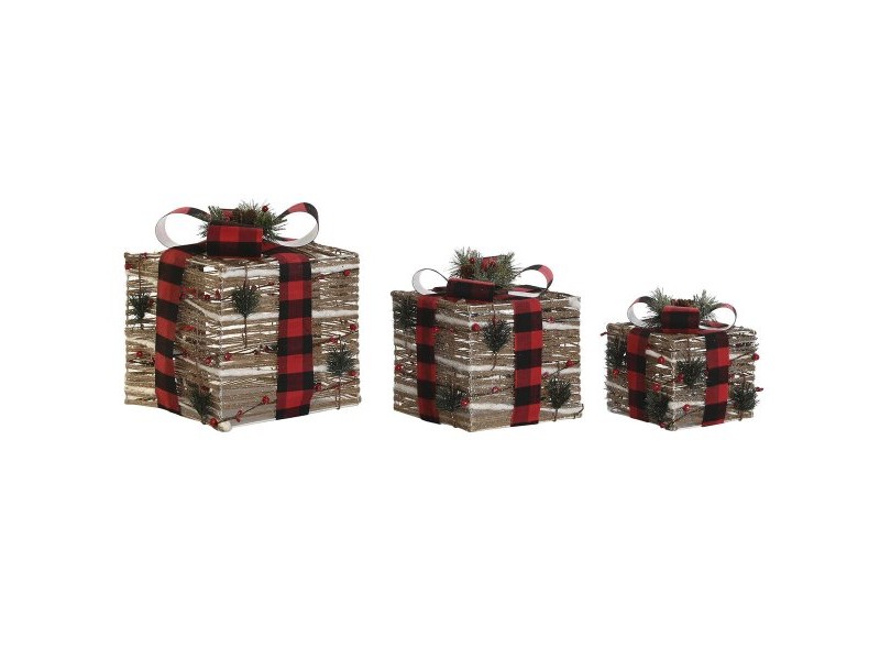 Коледна Украса DKD Home Decor Червен Естествен 25 x 25 x 25 cm (3 Части)