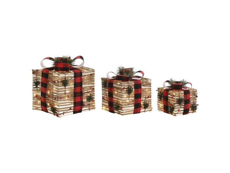 Коледна Украса DKD Home Decor Червен Естествен 25 x 25 x 25 cm (3 Части)
