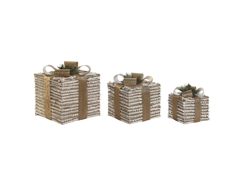 Коледна Украса DKD Home Decor Бял Златен Естествен 25 x 25 x 25 cm (3 Части)