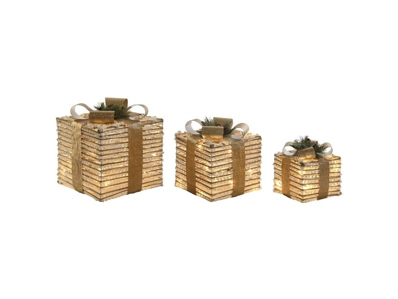 Коледна Украса DKD Home Decor Бял Златен Естествен 25 x 25 x 25 cm (3 Части)