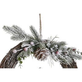 Коледен венец DKD Home Decor Естествен плетена ракита Ананас Снежен 32 x 7 x 32 cm (2 броя)