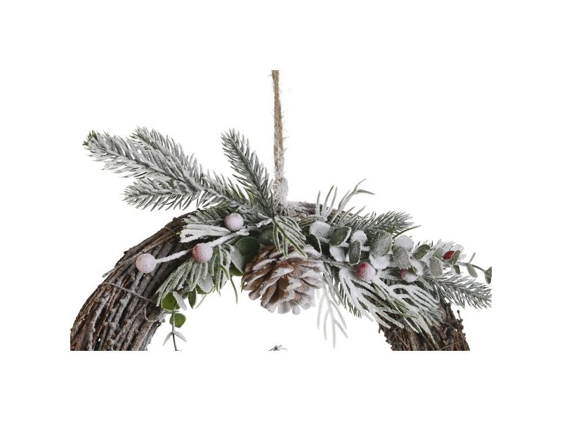 Коледен венец DKD Home Decor Естествен плетена ракита Ананас Снежен 32 x 7 x 32 cm (2 броя)