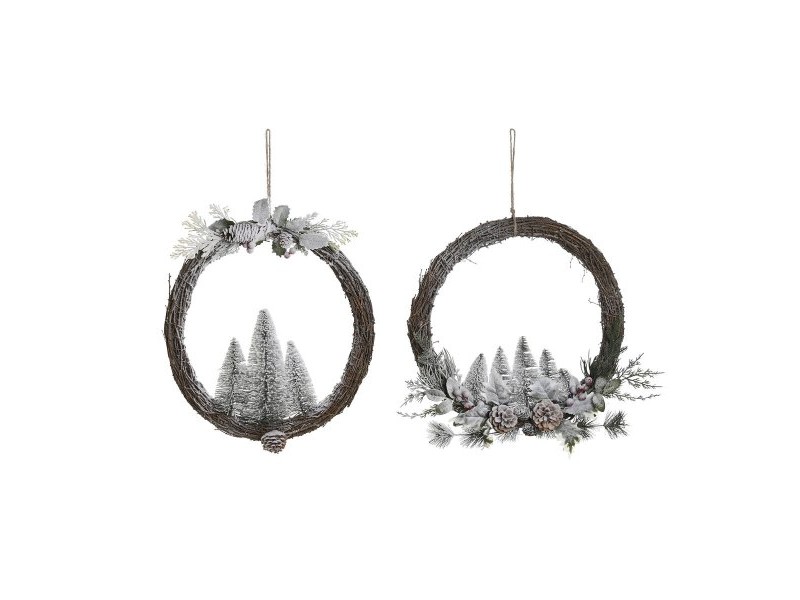 Коледен венец DKD Home Decor Естествен плетена ракита Ананас Снежен 46 x 7 x 46 cm (2 броя)