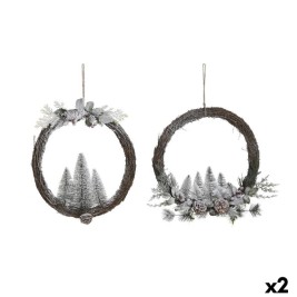 Коледен венец DKD Home Decor Естествен плетена ракита Ананас Снежен 46 x 7 x 46 cm (2 броя)