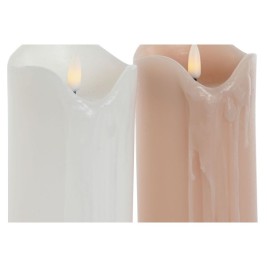 LED Свещ DKD Home Decor Бял Светло розово 7.5 x 7.5 x 20 cm 7,5 x 7,5 x 20 cm (AA) (2 броя)
