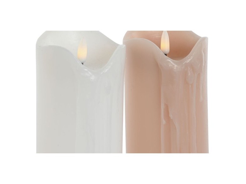 LED Свещ DKD Home Decor Бял Светло розово 7.5 x 7.5 x 20 cm 7,5 x 7,5 x 20 cm (AA) (2 броя)