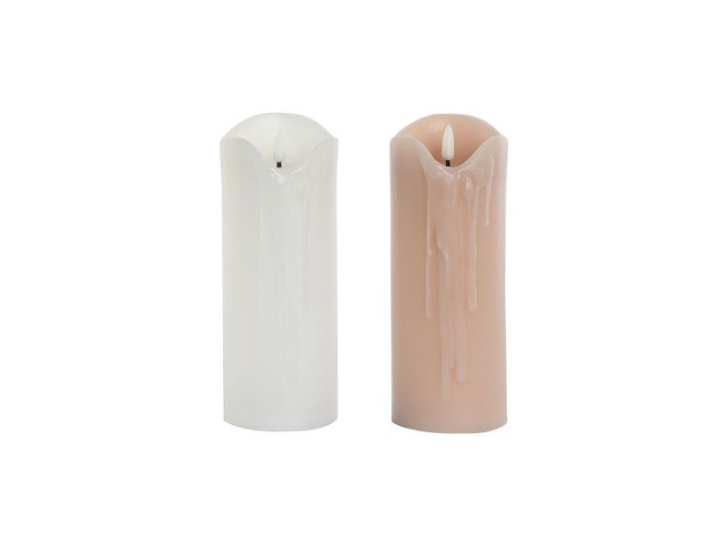 LED Свещ DKD Home Decor Бял Светло розово 7.5 x 7.5 x 20 cm 7,5 x 7,5 x 20 cm (AA) (2 броя)