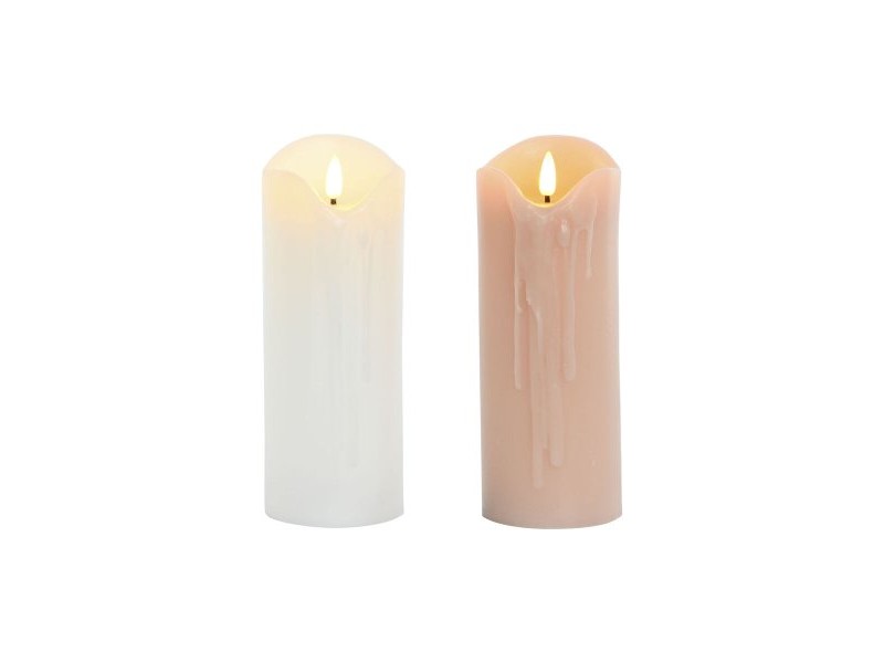 LED Свещ DKD Home Decor Бял Светло розово 7.5 x 7.5 x 20 cm 7,5 x 7,5 x 20 cm (AA) (2 броя)