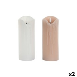 LED Свещ DKD Home Decor Бял Светло розово 7.5 x 7.5 x 20 cm 7,5 x 7,5 x 20 cm (AA) (2 броя)