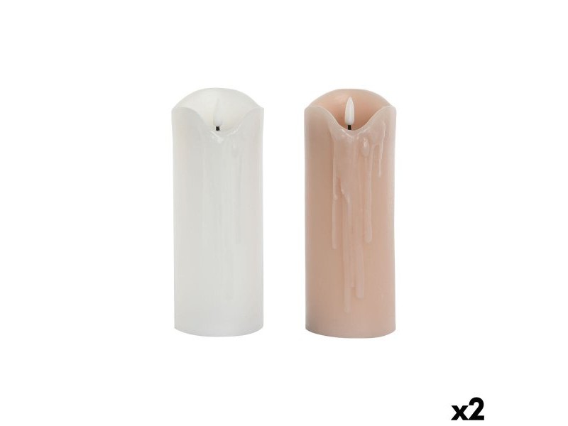 LED Свещ DKD Home Decor Бял Светло розово 7.5 x 7.5 x 20 cm 7,5 x 7,5 x 20 cm (AA) (2 броя)