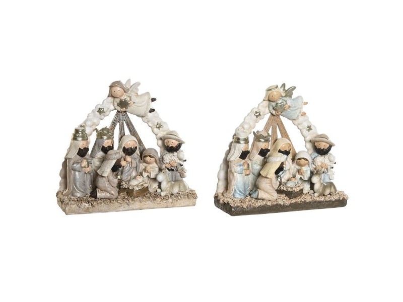 Рождествена Коледна Сцена DKD Home Decor Син Бял Кафяв Смола 23,5 x 8 x 20,5 cm (2 броя)