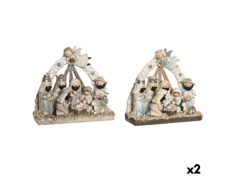 Рождествена Коледна Сцена DKD Home Decor Син Бял Кафяв Смола 23,5 x 8 x 20,5 cm (2 броя)
