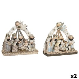 Рождествена Коледна Сцена DKD Home Decor Син Бял Кафяв Смола 23,5 x 8 x 20,5 cm (2 броя)