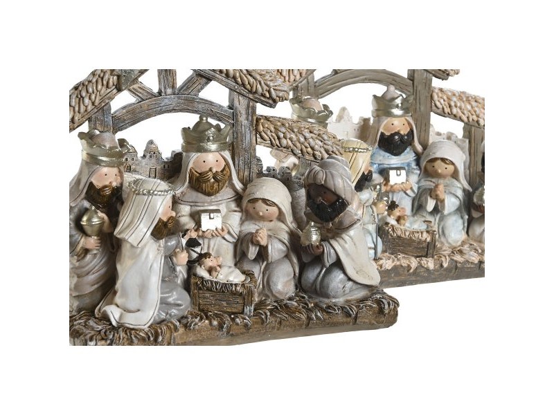 Рождествена Коледна Сцена DKD Home Decor Син Бял Кафяв Смола 20 x 7 x 17,5 cm (2 броя)
