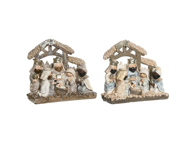 Рождествена Коледна Сцена DKD Home Decor Син Бял Кафяв Смола 20 x 7 x 17,5 cm (2 броя)