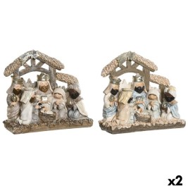Рождествена Коледна Сцена DKD Home Decor Син Бял Кафяв Смола 20 x 7 x 17,5 cm (2 броя)