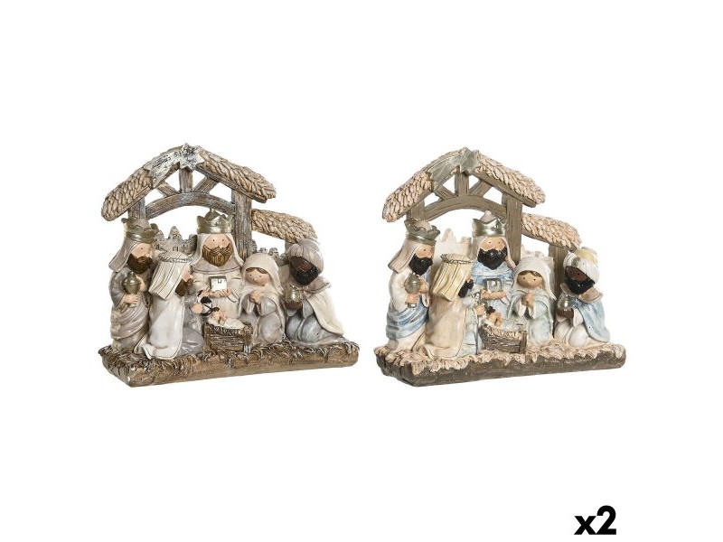 Рождествена Коледна Сцена DKD Home Decor Син Бял Кафяв Смола 20 x 7 x 17,5 cm (2 броя)