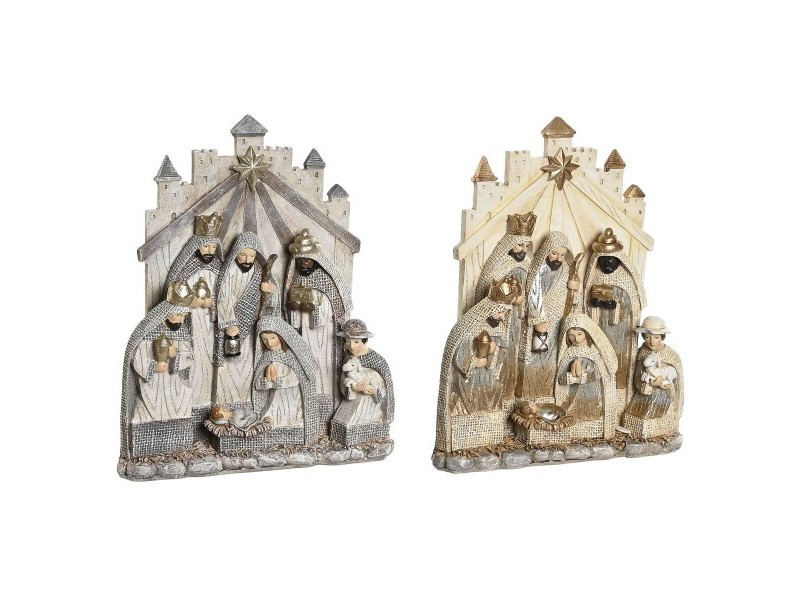 Рождествена Коледна Сцена DKD Home Decor Сив Златен Смола 22 x 6 x 26 cm (2 броя)