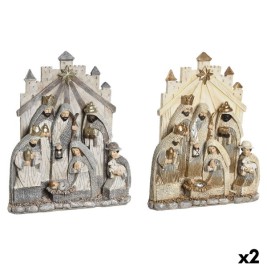 Рождествена Коледна Сцена DKD Home Decor Сив Златен Смола 22 x 6 x 26 cm (2 броя)